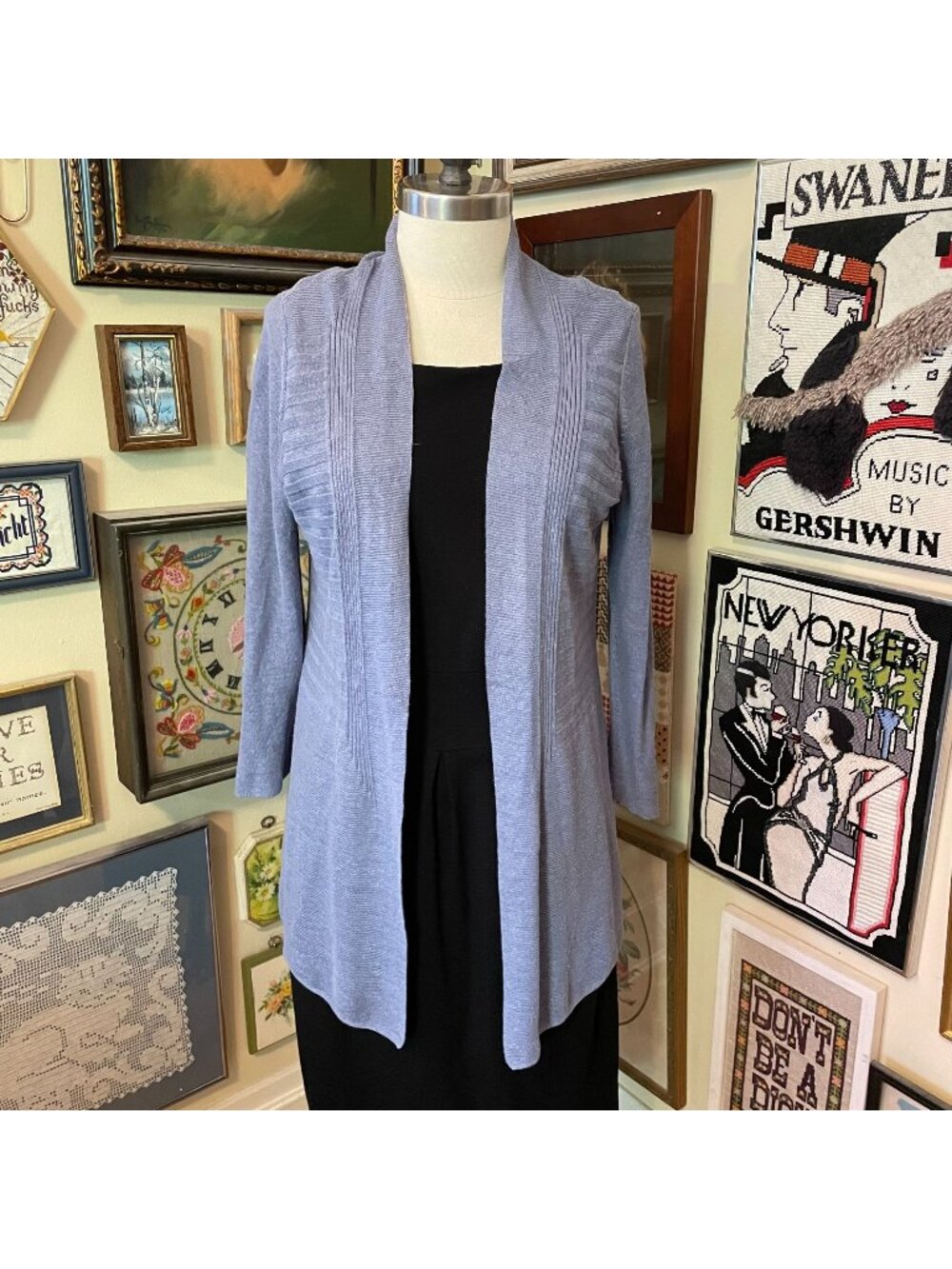 Nic & Zoe Light Denim Blue Lightweight Linen Viscose Cardigan Size L